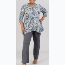 Extended Plus Size Mosaic Print Knit Top in Multi Blue
