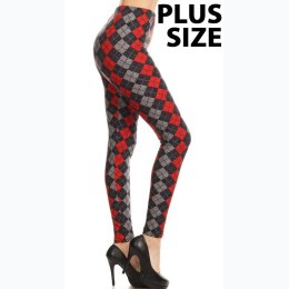 Plus Size Red/Grey Argyle Leggings - One Size Fits Most Sizes 12 - 18