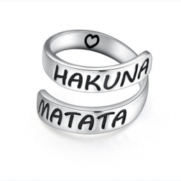 Hakuna Matata Ring w/ Black Velvet Pouch- Silver - SIZE 7