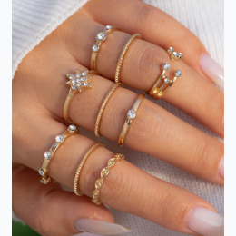 Women's Rhinestone Astral Vintage Look Open Ring Set in Gold Tone