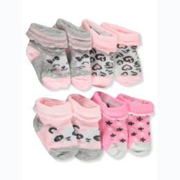 Stylish Baby 4 pk Cat/Panda Print Socks - Size 0-12 Months