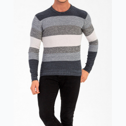 Men's Color Block Stripe Rice Knit Sweater - Multi Grey - SIZE XL