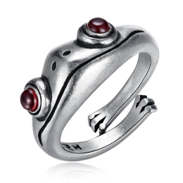 Women's Open End Adjustable Red Eyed Frog Face Ring - One Size