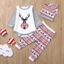 Baby Christmas Elk Print 3pc Pajama Set