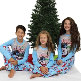 Toddler/Kid Sized Happy Jolly Snowman Pajamas Set in Blue - SIZE 6