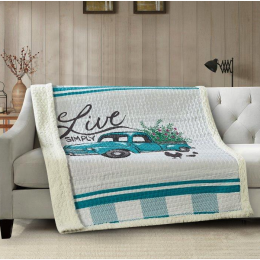 Virah Bella® Collection - Primitive Quilted Sherpa Throw - Flower Truck