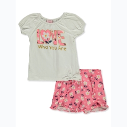 Toddler Girl Floral Love Who You Are Tee & Floral Petal Ruffle Short Set