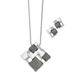 Tonal Grey Mosaic Geo Necklace and Earring Set