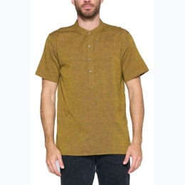 Men's Half Button Up Kurta Shirt w/ Mandarin Collar - 2 Color Options