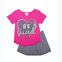 Girl's Be Kind Heart Screen Top and Houndstooth Skirt Set