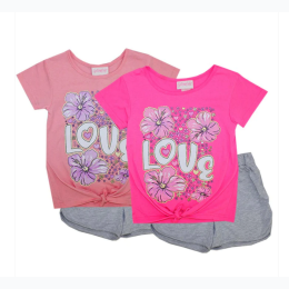 Toddler Girl Floral Love Tie Hem Top & Short Set