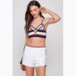 Women's Striped Red, White & Blue Cage Detail Bralette