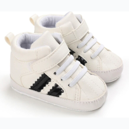 Baby High-Top Ankle Soft Sole Stripe Shoes in White