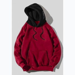 Men's Pullover Sweatshirt with Contrast Hood in Burgundy - SIZE 2XL