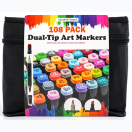 108 Piece Dual Tip Art Markers Set in Assorted Colors with Case