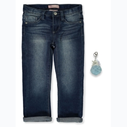 Girl's Squeeze Medium Wash Roll Cuff Jeans w/ Unicorn Keychain