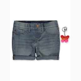 Girl's Vigoss Grunge Wash Cuff Denim Shorts w/ Butterfly Pop It Keychain - SIZE 5