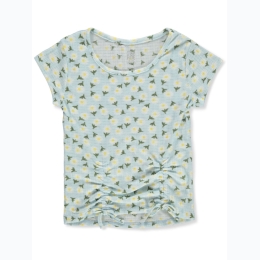 Girl's Allover Daisy Print Ruched Front Top in Light Blue