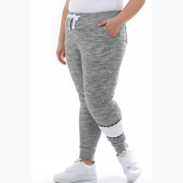 Plus Size Fleece Jogger w/ Side White Block Love Taping in Marled Grey