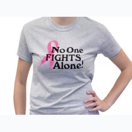 Unisex No One Fights Alone Pink Ribbon T-Shirt in Grey