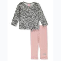 Infant Girl Leopard Top & Solid Leggings Set in Pink & Grey