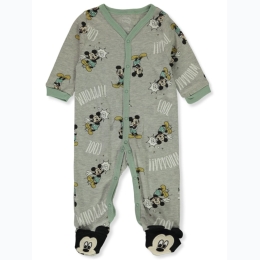 Newborn Boy Worded Mickey Mouse Footed Coveralls