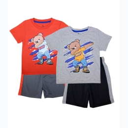 Infant Boy Dabbing Drip Bear Screen Print Tee & Athletic Shorts Set