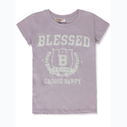 Girls Blessed University Style Graphic Logo T-Shirt in Lilac
