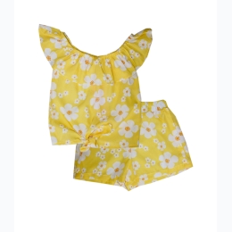 Infant Girl Flower Print Short Set in Yellow
