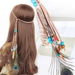 Bohemian Hippie Style Feather & Beads Crown Headband