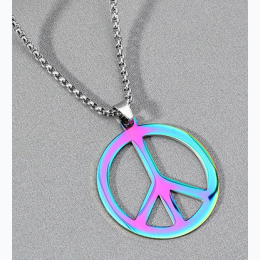 Men's Peace Sign Pendant Stainless Steel Necklace - 3 Color Options