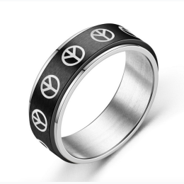 Unisex Peace Sign Pattern Turnable Design Titanium Steel Ring in Black