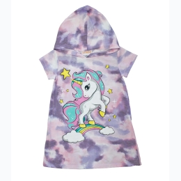 Toddler Girl's Unicorn Graphic Tie Dye Hooded Dress