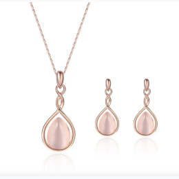 Women's Pink Pearlized Water Drop Pendant Necklace & Earrings Set