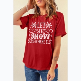 Women's Let It Snow Somewhere Else Snowflake Graphic T-Shirt in Red