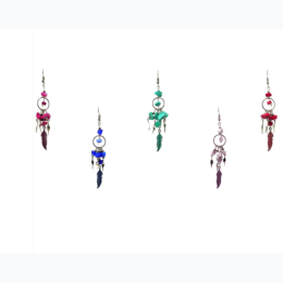Chip Hoop Dreamcatcher Earrings w/ Metal Feather - 15 Colors