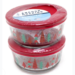 Anchor Hocking 4 Piece - 2 Cup Glass Food Storage Container - Christmas Trees