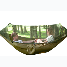 Portable Double Hammock With Pop-Up Mosquito Net in Army Green