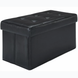 30" Collapsible Black Faux Leather Storage Ottoman