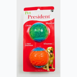2pk Pet President Rubber Ball Dog Toys – 1 Lights Up, 1 Squeaks! - Colors May Vary