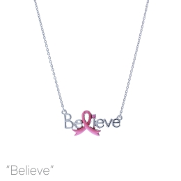 Women's Inspirational Pink Ribbon Believe Adjustable Necklace