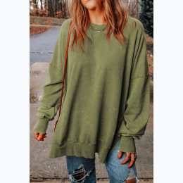 Women's Drop Shoulder Ribbed Trim Oversized Sweatshirt - 2 Color Options