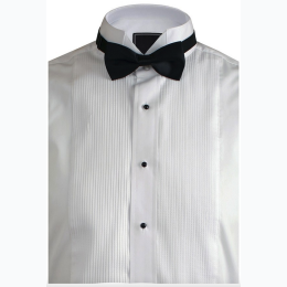 Men's White Wing Collar Tuxedo Shirt 1/8 Pleat with Bowtie