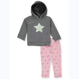 Infant Girl Fuzzy Star Hoodie & Star Printed Legging Set