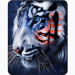Regal Comfort® 1-Ply Medium Weight Faux Fur™ Blanket - White Stripes Patriotic Tiger