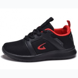 Kid's Running Sneaker in Black With Red Trim
