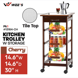 Tile Top Kitchen Trolley w Storage - 2 Color Options