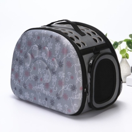 Floral Print Portable & Foldable Pet Messenger Carrier Bag in Grey