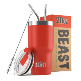 20 oz Beast Reusable Stainless Steel Double Insulated Tumbler & Straw Set in Red