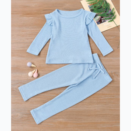 Girl's Flutter Sleeve Top And Pant 2 Piece Sleepwear Set In Blue